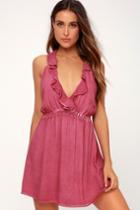 On The Road Newport Washed Berry Ruffled Backless Dress | Lulus