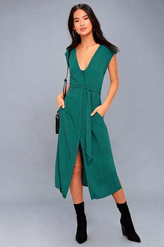 Tavik | Leeman Teal Green Sleeveless Midi Dress | Size Small | 100% Rayon | Lulus