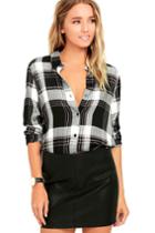 Lulus | Plaid With My Heart Black And White Plaid Button-up Top | Size X-small | 100% Rayon