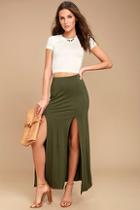 Lulus Come On Over Olive Green Maxi Skirt