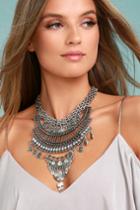 Lulus | Sure Allure Silver Rhinestone Statement Necklace