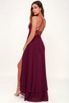 In Love Forever Burgundy Lace-up High-low Maxi Dress | Lulus