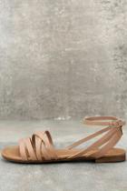 Breckelle's Zoila Natural Ankle Strap Flat Sandals