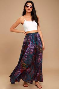 Free People True To You Navy Blue Print Maxi Skirt