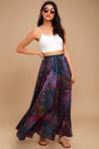 Free People True To You Navy Blue Print Maxi Skirt