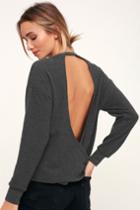 Rvca Kajsa Charcoal Grey Backless Sweater Top | Lulus