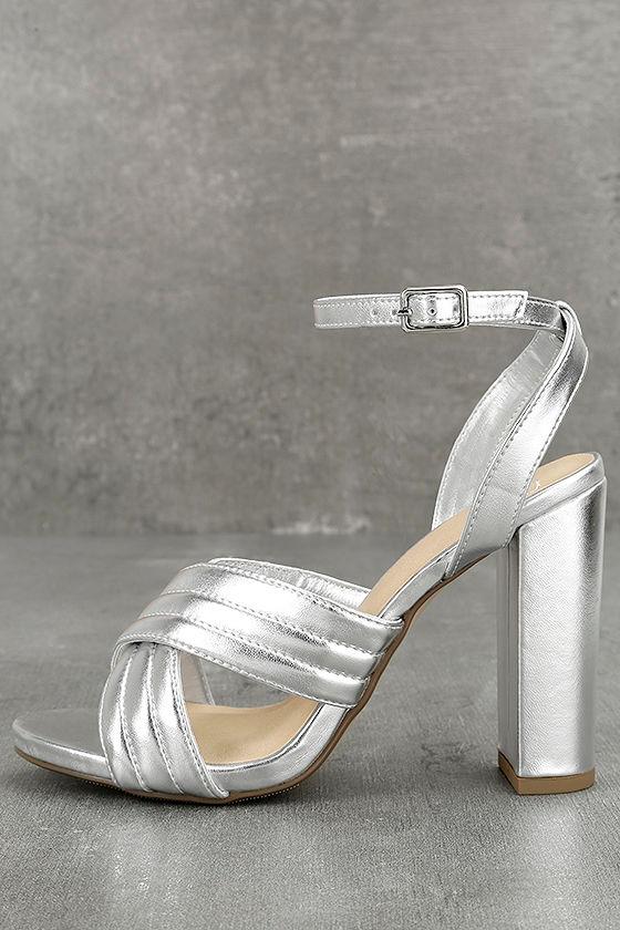 Delicious | Genevieve Silver Ankle Strap Heels | Size 6 | Vegan Friendly | Lulus