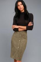 Lulus | Rigby Olive Green Suede Button-up Pencil Skirt