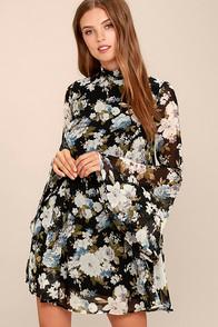 Lulus Inspire Me Black Floral Print Long Sleeve Dress