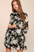 Lulus Inspire Me Black Floral Print Long Sleeve Dress