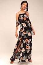 Dress Forum | Sweet Scene Black Floral Print Off-the-shoulder Maxi Dress | Size Medium | 100% Rayon | Lulus