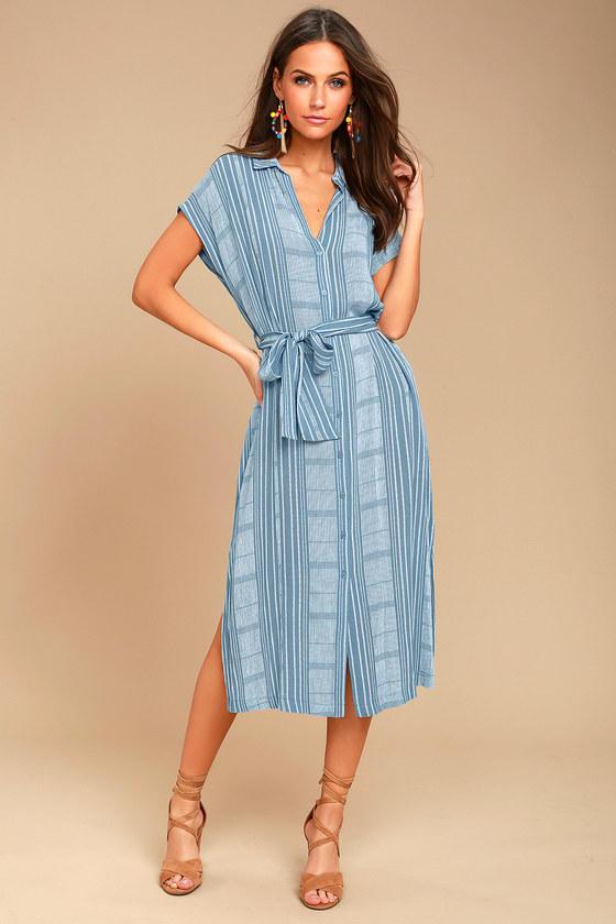 Lush I'm The One Blue And White Striped Shirt Dress | Lulus
