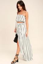 Lulus Vacay Bae Black And White Striped Wrap Maxi Skirt