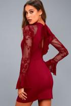 Free People It's Now Or Never Wine Red Lace Bodycon Dress
