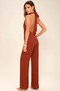 Lulus Leave A Kiss Rust Red Halter Jumpsuit