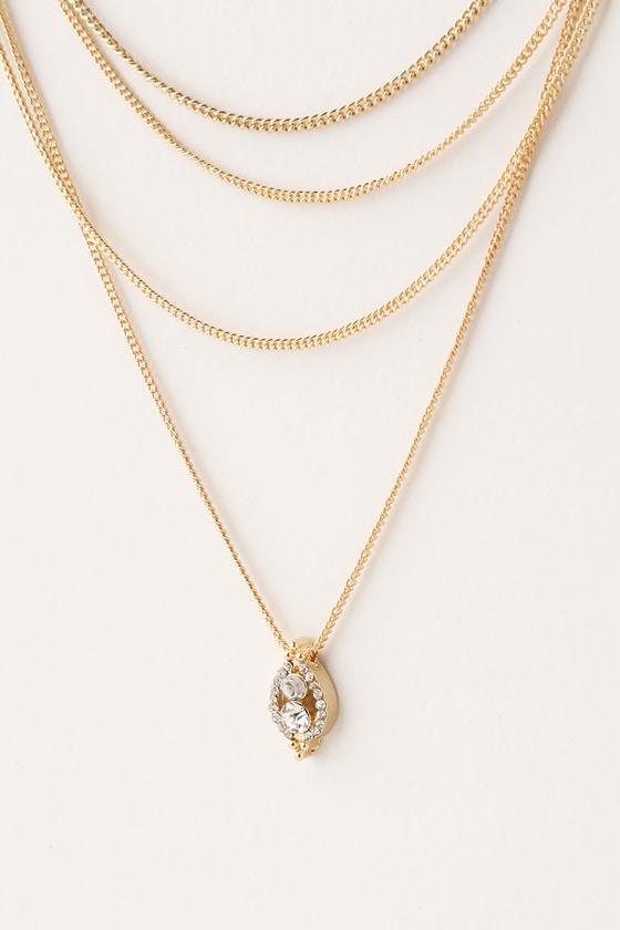Romilly Gold Layered Rhinestone Necklace | Lulus