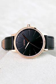 Nixon Kensington Leather Rose Gold And Black Watch