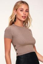Missing Piece Taupe Ribbed Side-button Crop Top | Lulus