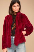 Carmin | Marian Wine Red Faux Fur Jacket | Size Small | 100% Polyester | Lulus