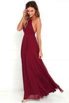 Lulus | Mythical Kind Of Love Wine Red Maxi Dress | Size Large | 100% Polyester