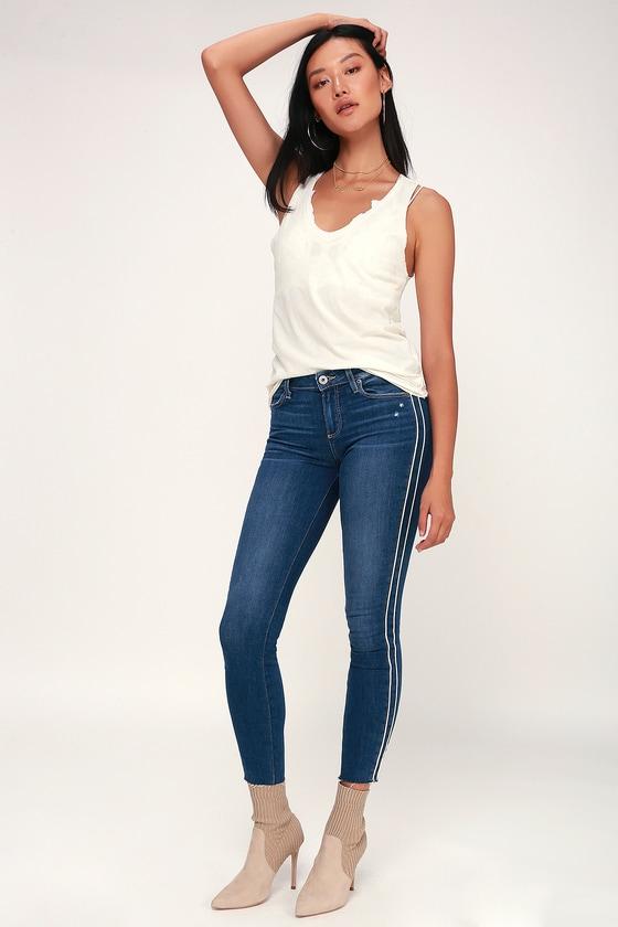 Paige Verdugo Indigo Side Stripe Skinny Jeans | Lulus