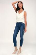 Paige Verdugo Indigo Side Stripe Skinny Jeans | Lulus