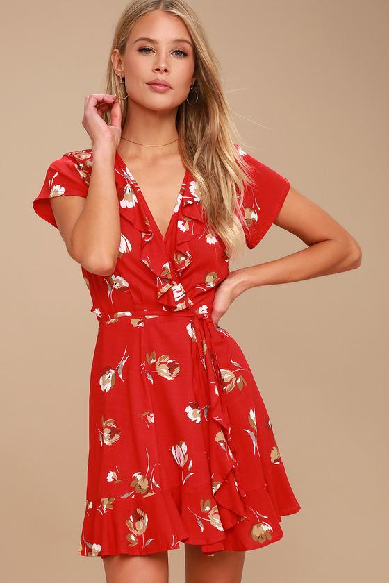 Kivari Romance Red Floral Print Wrap Dress | Lulus