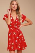 Kivari Romance Red Floral Print Wrap Dress | Lulus