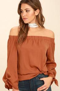 Do & Be Gentle Devotion Rust Orange Off-the-shoulder Top