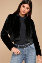 Carmin | Paris Nights Black Faux Fur Cropped Jacket | Size Small | 100% Polyester | Lulus