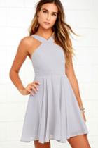 Lulus | Forevermore Grey Skater Dress | Size X-small | 100% Polyester