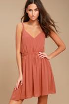 Lulus | Here's To The Good Times Rusty Rose Skater Dress | Size Large | Pink | 100% Polyester