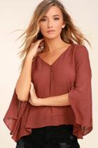 Lulus Catch The Light Rust Red Long Sleeve Top