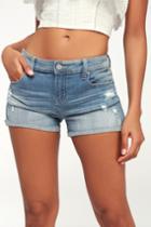 Eunina Lexi Light Wash Distressed Denim Shorts | Lulus