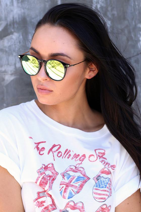 Light It Up Black And Gold Mirrored Sunglasses | Lulus
