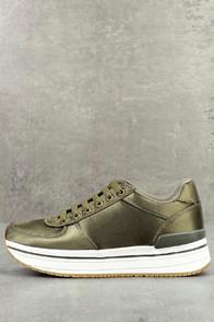Qupid Stacey Khaki Satin Sneakers