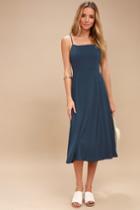 Going Coastal Navy Blue Midi Dress | Lulus