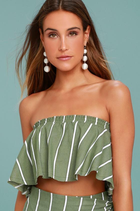 Faithfull The Brand Faithfull The Brand Suns Out Olive Green Striped Strapless Top | Size 8 | Lulus