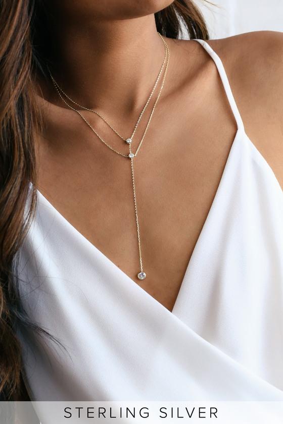 Bijoux Gold Rhinestone Drop Necklace | Lulus