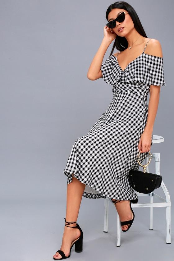 Avila Black And White Gingham Midi Dress | Lulus
