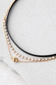 Lulus Shine For You Black And Gold Choker Necklace Set