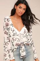 Lulus Stay Together Sheer White Floral Print Tie-front Top