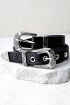 Lovestrength Helena Black And Silver Leather Double Buckle Belt