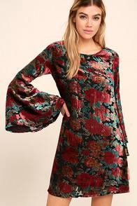 Ppla Elektra Black Velvet Floral Print Dress
