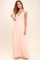 Lulus | Whimsical Wonder Blush Pink Lace Maxi Dress | Size X-small | 100% Polyester