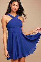 Lulus | Forevermore Royal Blue Skater Dress | Size X-small | 100% Polyester