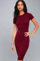 Lulus | Like Minded Burgundy Bodycon Midi Dress | Size Medium | Red