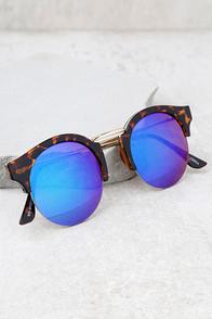 Lulus Sure Stunner Tortoise And Blue Mirrored Sunglasses