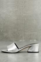 Dolce Vita | Rilee Silver Leather Peep-toe Mules | Size 6.5 | Lulus