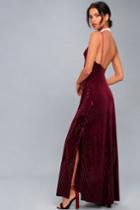 Lulus | Studio Lounge Burgundy Velvet Sequin Maxi Dress | Size Medium | Red